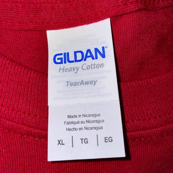 Christmas themed, red long sleeve Guildan t-shirt with white sparkle “JOY”, XL - Picture 2 of 3
